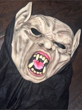 Scary Vampire Monster Mask in Flesh with Black Hood - Halloween Costume